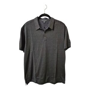 John Varvatos Polo‎ Shirt Men XL Gray Silk Blend Short Sleeve Lightweight Luxury